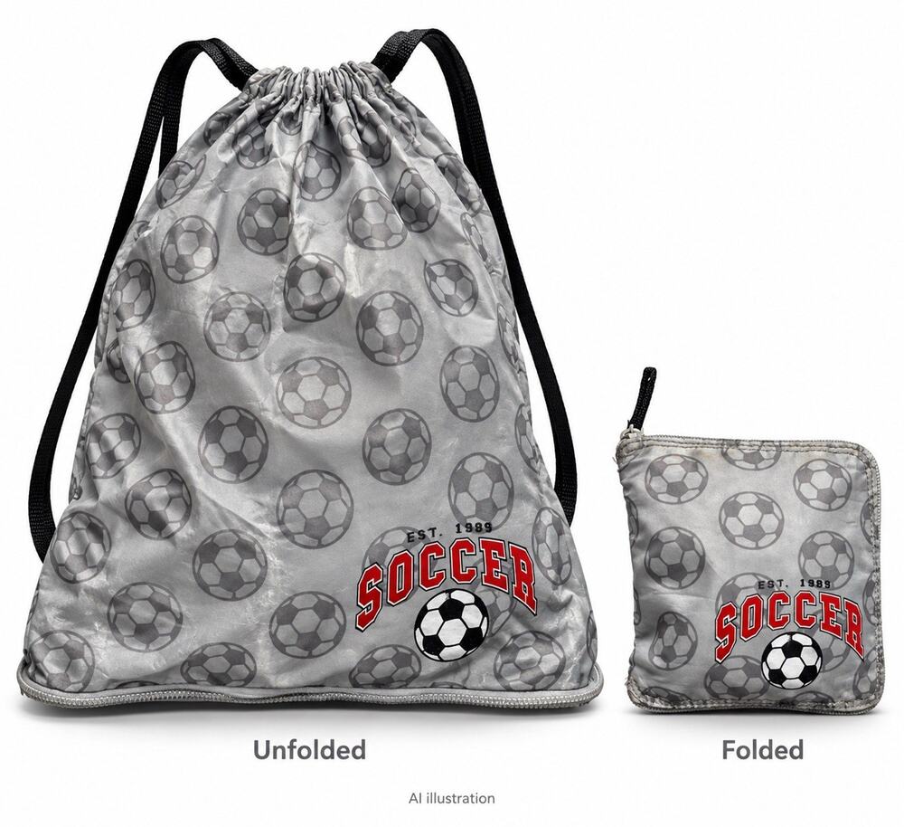 Vintage Soccer 2000 Drawstring Backpack Gray Soccer Ball Print Packable Gym Bag